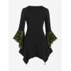 ROSE GAL Womens Plus Size Gothic Bell Sleeve Skull Lace Handkerchief Tee(Yellow_1)
