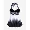 ROSE GAL Womens Plus Size Polka Dot Halter Twist Cinched Ruched Boyshorts Tankini Swimwear(Black_4)