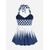 ROSE GAL Womens Plus Size Polka Dot Halter Twist Cinched Ruched Boyshorts Tankini Swimwear(Blue_1)