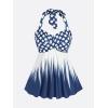 ROSE GAL Womens Plus Size Polka Dot Halter Twist Cinched Ruched Boyshorts Tankini Swimwear(Blue_1)