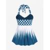 ROSE GAL Womens Plus Size Polka Dot Halter Twist Cinched Ruched Boyshorts Tankini Swimwear(Blue_2)
