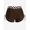 ROSE GAL Womens Plus Size Polka Dot Halter Twist Cinched Ruched Boyshorts Tankini Swimwear(Coffee_1)
