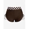 ROSE GAL Womens Plus Size Polka Dot Halter Twist Cinched Ruched Boyshorts Tankini Swimwear(Coffee_1)
