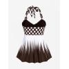 ROSE GAL Womens Plus Size Polka Dot Halter Twist Cinched Ruched Boyshorts Tankini Swimwear(Coffee_1)