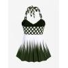 ROSE GAL Womens Plus Size Polka Dot Halter Twist Cinched Ruched Boyshorts Tankini Swimwear(Deep Green_1)
