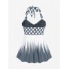 ROSE GAL Womens Plus Size Polka Dot Halter Twist Cinched Ruched Boyshorts Tankini Swimwear(Gray_1)