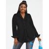 ROSE GAL Womens Plus Size Sheer Lace Button Front Long Sleeve Blouse and Cami Top Twinset(Black)