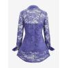ROSE GAL Womens Plus Size Sheer Lace Button Front Long Sleeve Blouse and Cami Top Twinset(Blue_1)