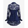 ROSE GAL Womens Plus Size Sheer Lace Button Front Long Sleeve Blouse and Cami Top Twinset(Deep Blue)