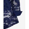 ROSE GAL Womens Plus Size Sheer Lace Button Front Long Sleeve Blouse and Cami Top Twinset(Deep Blue)