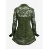 ROSE GAL Womens Plus Size Sheer Lace Button Front Long Sleeve Blouse and Cami Top Twinset(Deep Green)
