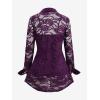 ROSE GAL Womens Plus Size Sheer Lace Button Front Long Sleeve Blouse and Cami Top Twinset(Deep Purple)