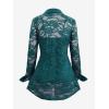 ROSE GAL Womens Plus Size Sheer Lace Button Front Long Sleeve Blouse and Cami Top Twinset(Green)