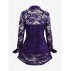ROSE GAL Womens Plus Size Sheer Lace Button Front Long Sleeve Blouse and Cami Top Twinset(Purple)