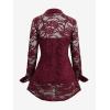 ROSE GAL Womens Plus Size Sheer Lace Button Front Long Sleeve Blouse and Cami Top Twinset(Red)