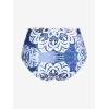 Rosegal Plus Size Ethnic Printed Ombre O-Ring Padded Three Piece Skirt Tankini Swimsuit(Blue)