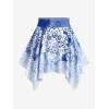 Rosegal Plus Size Ethnic Printed Ombre O-Ring Padded Three Piece Skirt Tankini Swimsuit(Blue)