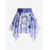 Rosegal Plus Size Ethnic Printed Ombre O-Ring Padded Three Piece Skirt Tankini Swimsuit(Blue_1)