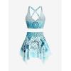 Rosegal Plus Size Ethnic Printed Ombre O-Ring Padded Three Piece Skirt Tankini Swimsuit(Green)