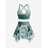Rosegal Plus Size Ethnic Printed Ombre O-Ring Padded Three Piece Skirt Tankini Swimsuit(Green_3)