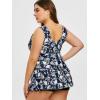 Rosegal Plus Size Women 2 Piece Swimsuit Skull Rose Print Layered Tankini Swimwear(Blue)