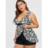 Rosegal Plus Size Women 2 Piece Swimsuit Skull Rose Print Layered Tankini Swimwear(Gray)