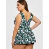 Rosegal Plus Size Women 2 Piece Swimsuit Skull Rose Print Layered Tankini Swimwear(Green)
