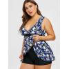 Rosegal Plus Size Women 2 Piece Swimsuit Skull Rose Print Layered Tankini Swimwear(Navy Blue)