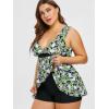 Rosegal Plus Size Women 2 Piece Swimsuit Skull Rose Print Layered Tankini Swimwear(Neon Green)
