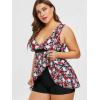 Rosegal Plus Size Women 2 Piece Swimsuit Skull Rose Print Layered Tankini Swimwear(Red_3)