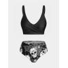 Rosegal Plus Size Women 3 Piece Tankini Swimsuit Gothic Skull Rose Spider Web Print Twist Bathing Suit(Black)