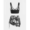 Rosegal Plus Size Women 3 Piece Tankini Swimsuit Gothic Skull Rose Spider Web Print Twist Bathing Suit(Black)