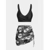 Rosegal Plus Size Women 3 Piece Tankini Swimsuit Gothic Skull Rose Spider Web Print Twist Bathing Suit(Black)