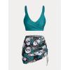 Rosegal Plus Size Women 3 Piece Tankini Swimsuit Gothic Skull Rose Spider Web Print Twist Bathing Suit(Blue)
