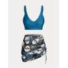 Rosegal Plus Size Women 3 Piece Tankini Swimsuit Gothic Skull Rose Spider Web Print Twist Bathing Suit(Blue_1)
