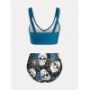 Rosegal Plus Size Women 3 Piece Tankini Swimsuit Gothic Skull Rose Spider Web Print Twist Bathing Suit(Blue_1)