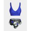 Rosegal Plus Size Women 3 Piece Tankini Swimsuit Gothic Skull Rose Spider Web Print Twist Bathing Suit(Deep Blue)