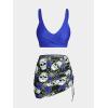 Rosegal Plus Size Women 3 Piece Tankini Swimsuit Gothic Skull Rose Spider Web Print Twist Bathing Suit(Deep Blue)