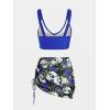 Rosegal Plus Size Women 3 Piece Tankini Swimsuit Gothic Skull Rose Spider Web Print Twist Bathing Suit(Deep Blue)