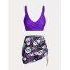 Rosegal Plus Size Women 3 Piece Tankini Swimsuit Gothic Skull Rose Spider Web Print Twist Bathing Suit(Deep Purple)