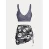 Rosegal Plus Size Women 3 Piece Tankini Swimsuit Gothic Skull Rose Spider Web Print Twist Bathing Suit(Gray)