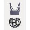 Rosegal Plus Size Women 3 Piece Tankini Swimsuit Gothic Skull Rose Spider Web Print Twist Bathing Suit(Gray)