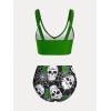 Rosegal Plus Size Women 3 Piece Tankini Swimsuit Gothic Skull Rose Spider Web Print Twist Bathing Suit(Green_1)