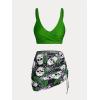 Rosegal Plus Size Women 3 Piece Tankini Swimsuit Gothic Skull Rose Spider Web Print Twist Bathing Suit(Green_1)