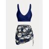 Rosegal Plus Size Women 3 Piece Tankini Swimsuit Gothic Skull Rose Spider Web Print Twist Bathing Suit(Navy Blue)