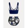 Rosegal Plus Size Women 3 Piece Tankini Swimsuit Gothic Skull Rose Spider Web Print Twist Bathing Suit(Navy Blue)