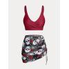 Rosegal Plus Size Women 3 Piece Tankini Swimsuit Gothic Skull Rose Spider Web Print Twist Bathing Suit(Red)