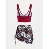 Rosegal Plus Size Women 3 Piece Tankini Swimsuit Gothic Skull Rose Spider Web Print Twist Bathing Suit(Red)