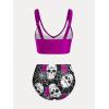 Rosegal Plus Size Women 3 Piece Tankini Swimsuit Gothic Skull Rose Spider Web Print Twist Bathing Suit(Red_1)
