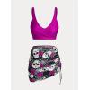 Rosegal Plus Size Women 3 Piece Tankini Swimsuit Gothic Skull Rose Spider Web Print Twist Bathing Suit(Red_1)